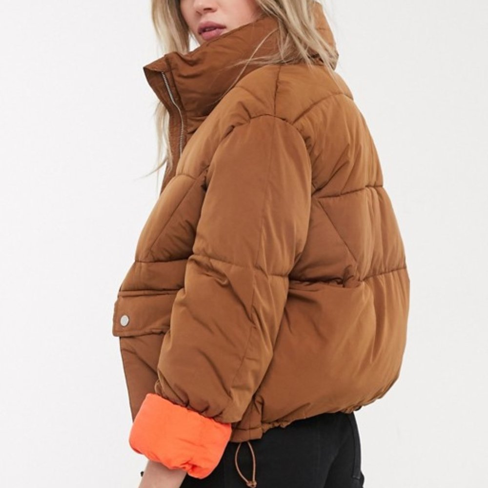 Bershka Brown Puffer Coat - Like New